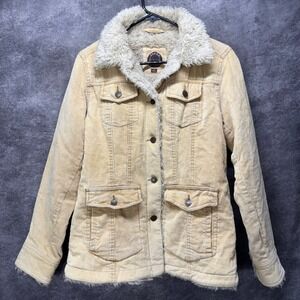 Y2K Giacca Corduroy Pennylane Jacket Size S Tan Sherpa Faux Fur Lined